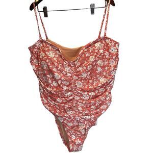 J. Crew Salmon Ruched Sweetheart One Piece in Tossed Floral Size 24 NWT